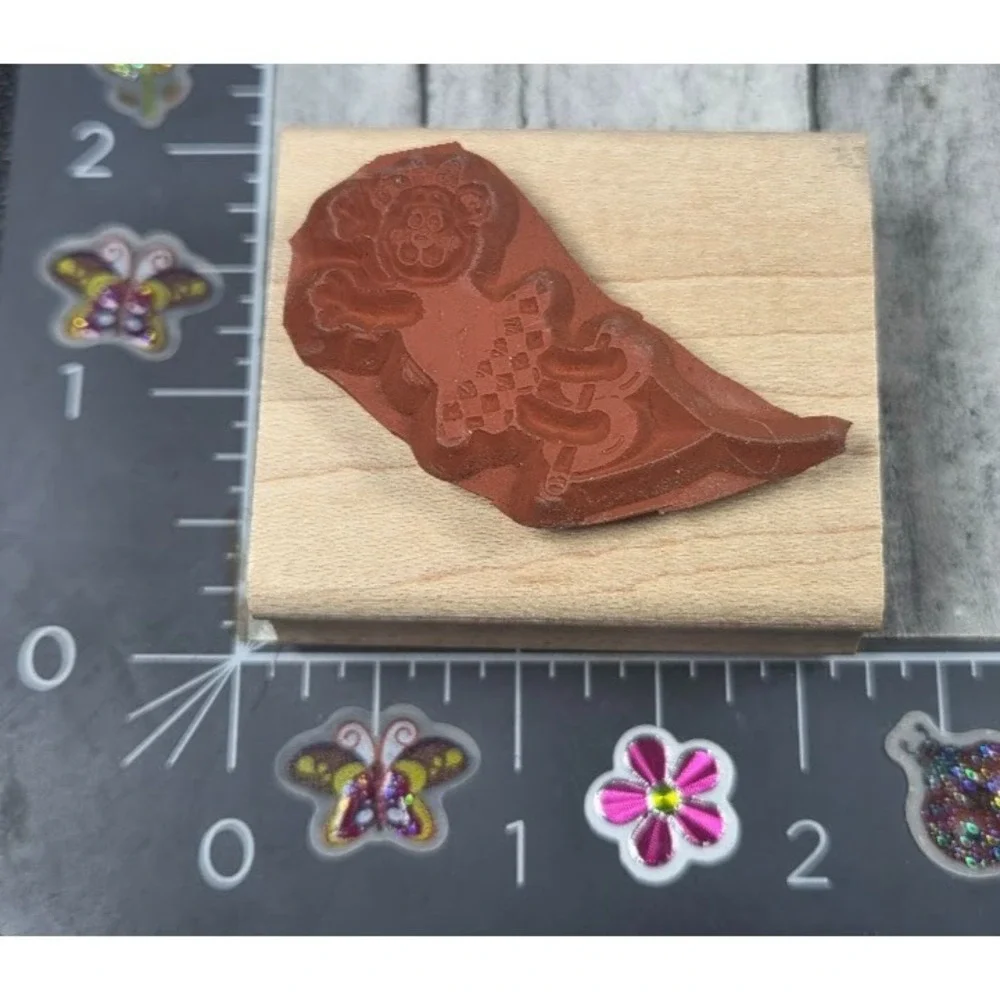 Stampin' Up! Flying Trapeze Bear Swinging Girl Bow Rubber Stamp Wood #F94