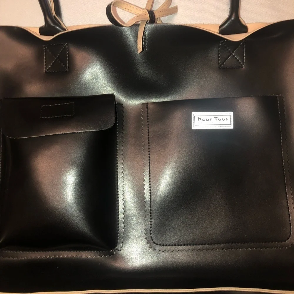 NWT Sondra Roberts Pour Tout Les Jeunes black & tan faux leather tote bag