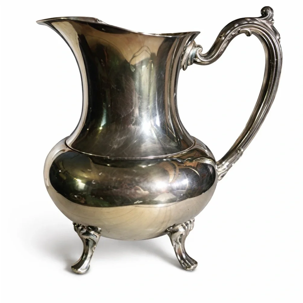 Antique Oneida Silverplate Water Pitcher w/ Ice Lip 4 Legs 8