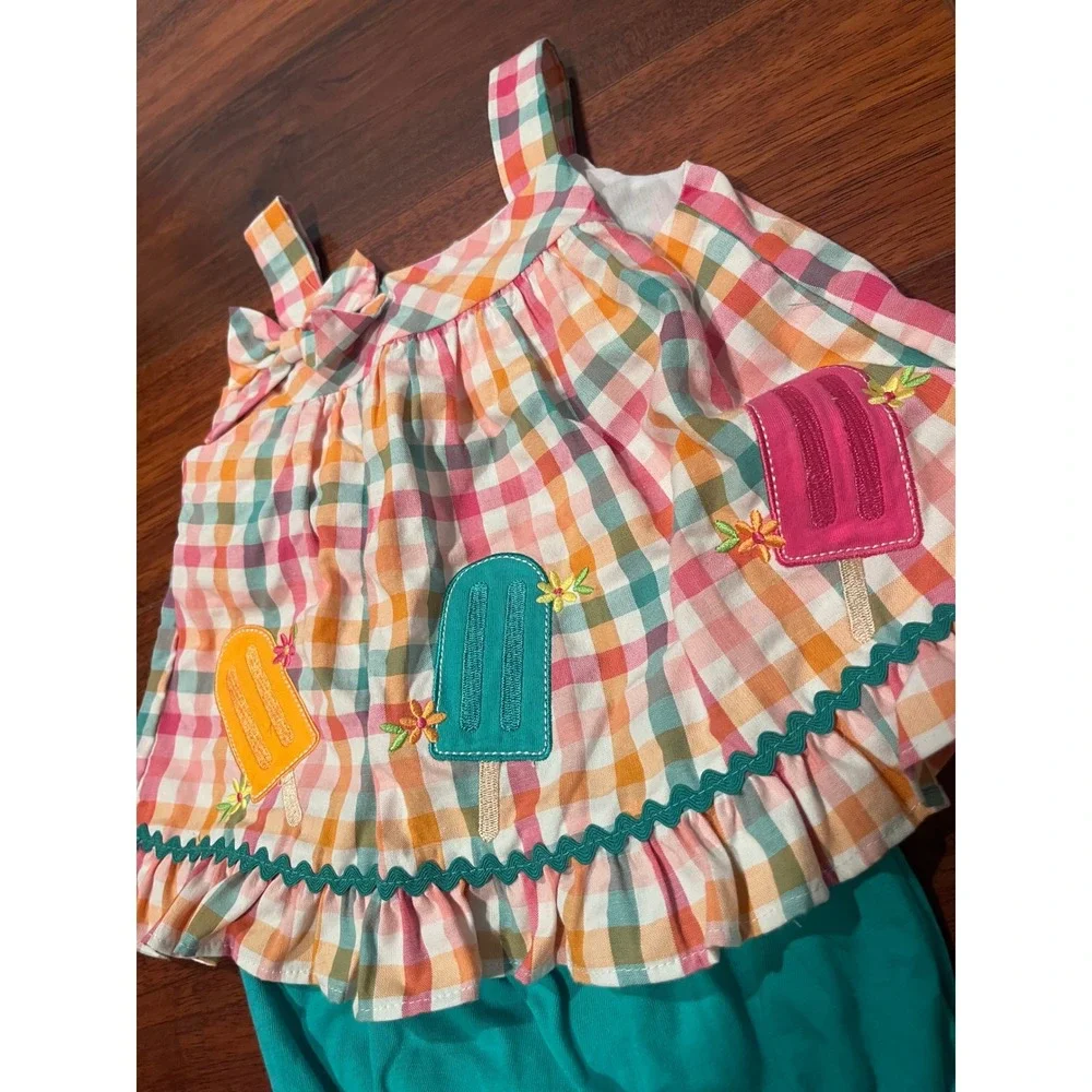 Good Lad Gingham Popsicle Applique 2-Piece Ruffle Top and Bloomers Set 12 Months