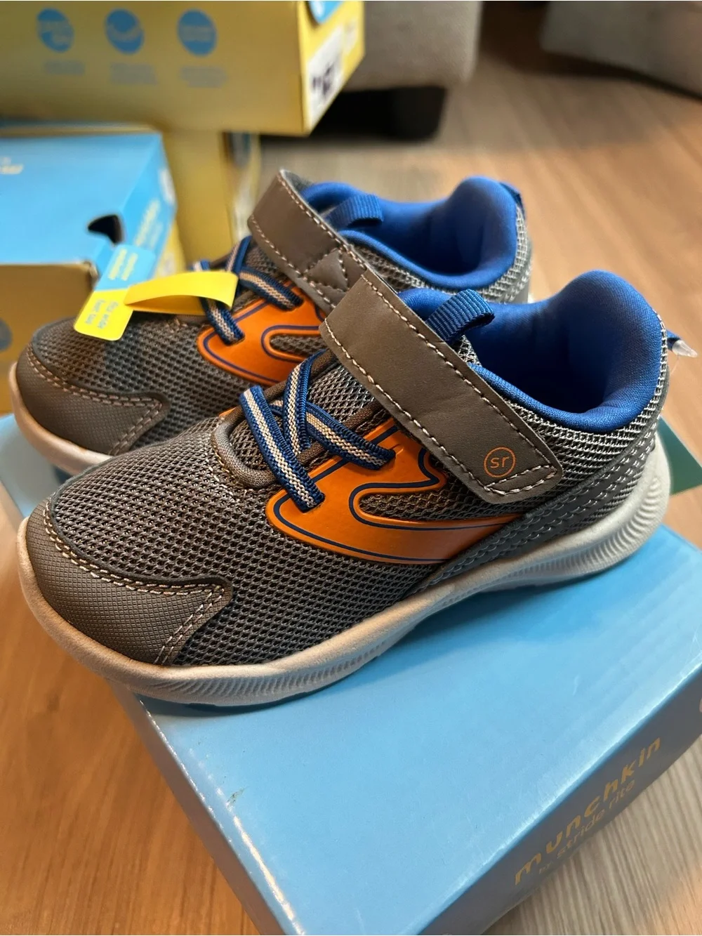 Stride Rite Gray Sneakers with Orange Accent and Blue Lining