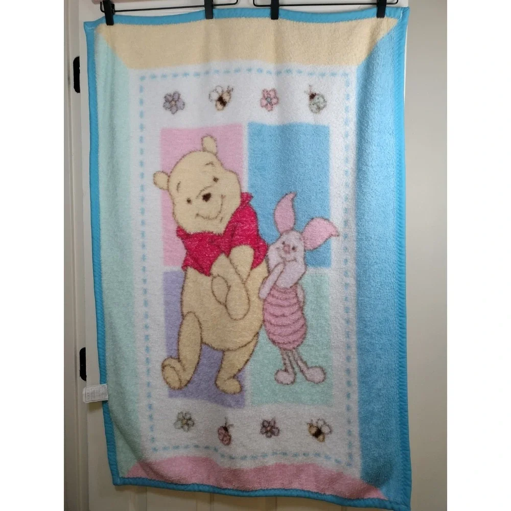Vintage Disney Winnie The Pooh Piglet Soft Plush Baby Blanket Nursery 30x45