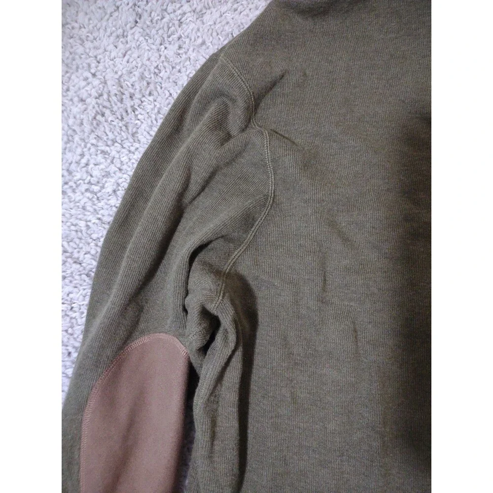 Cremieux Men’s Green Knit Sweater Xl Quarter Zip Long Sleeve Brown Elbow Patches
