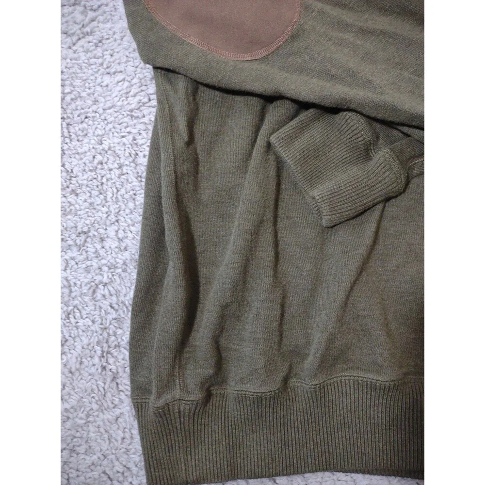 Cremieux Men’s Green Knit Sweater Xl Quarter Zip Long Sleeve Brown Elbow Patches