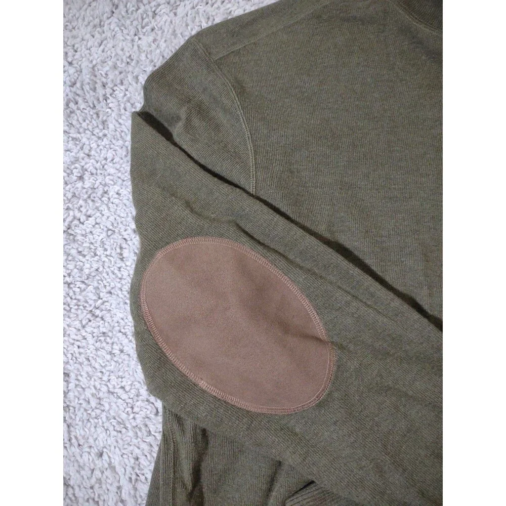 Cremieux Men’s Green Knit Sweater Xl Quarter Zip Long Sleeve Brown Elbow Patches