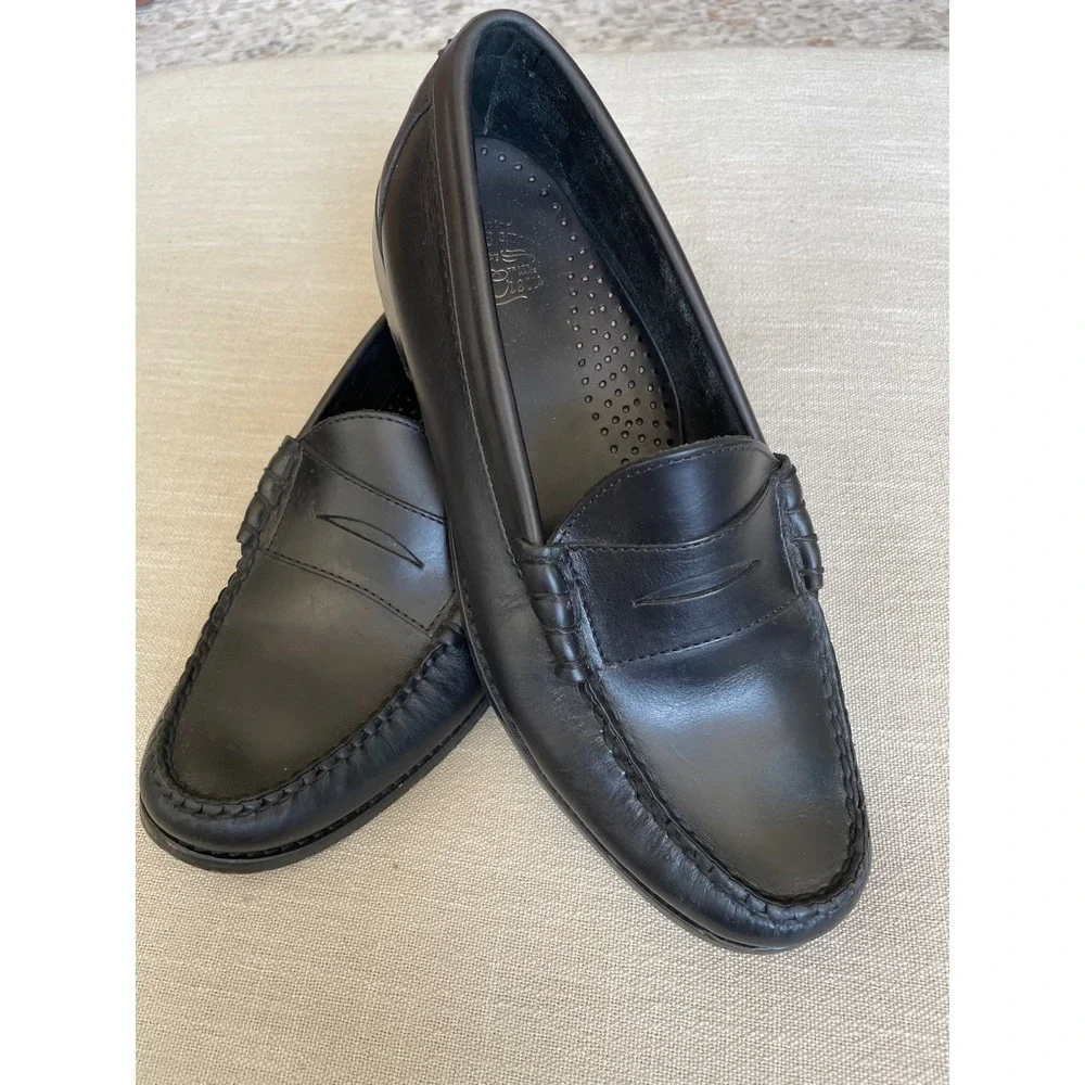 J.Crew Mens Camden Black Leather Penny Loafers BJ009 Size 9 Slip On Dress Shoes