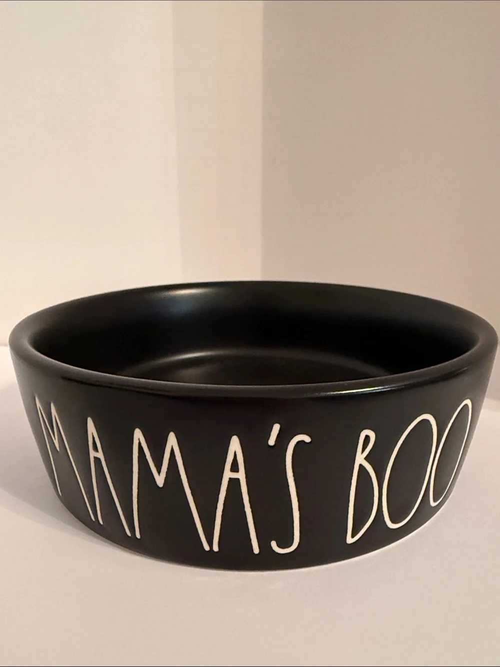 Rae Dunn Matte Black Ceramic Pet Bowl Feeder Mamas Boo Halloween Cat Feeder