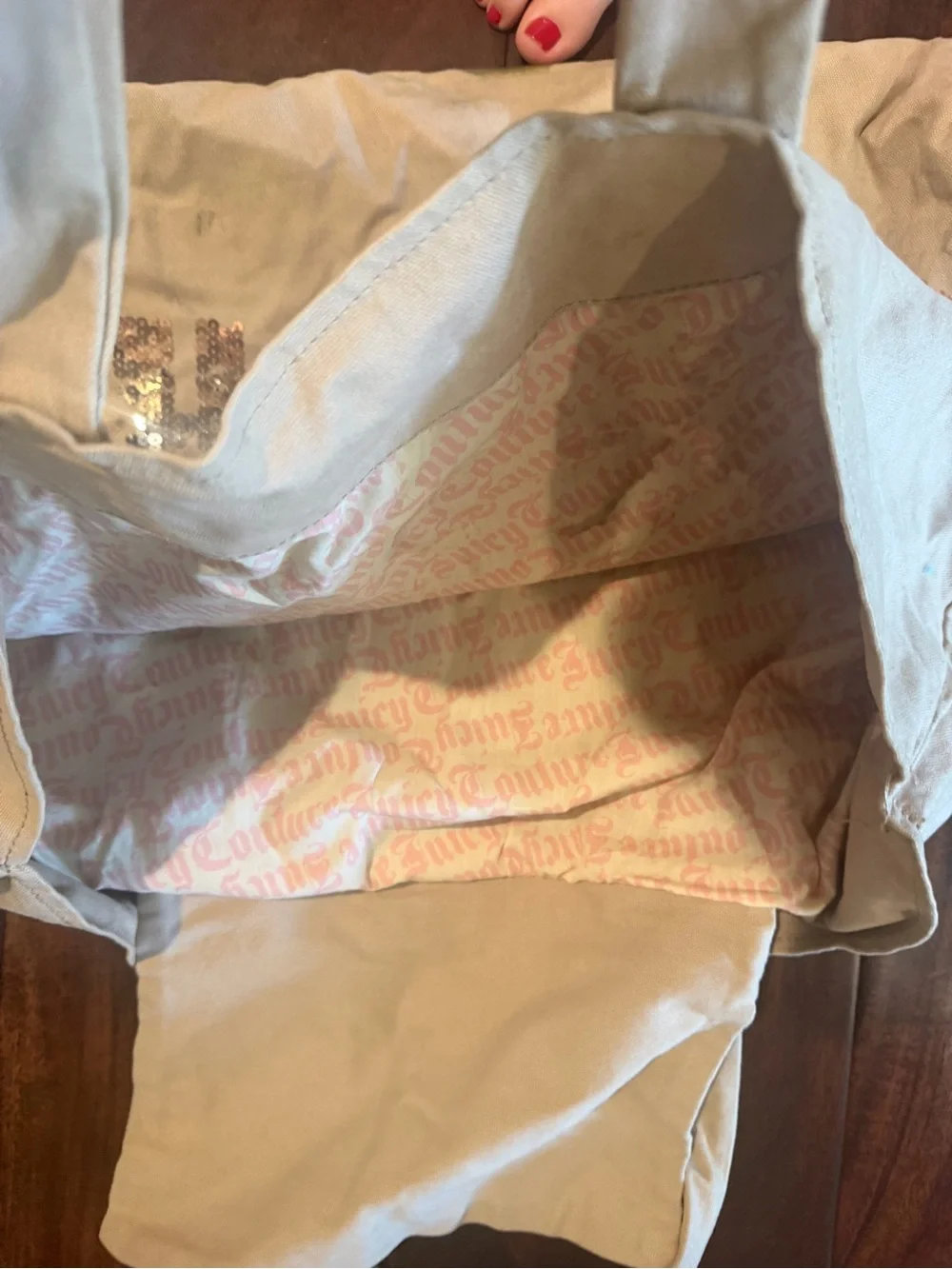 Juicy Couture Beige Tote with Rose Gold Sequin Logo