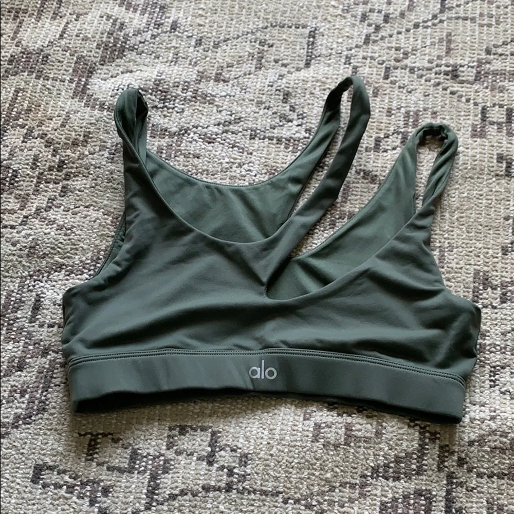 ALO Yoga Olive Green Asymmetrical Cutout Sports Bra