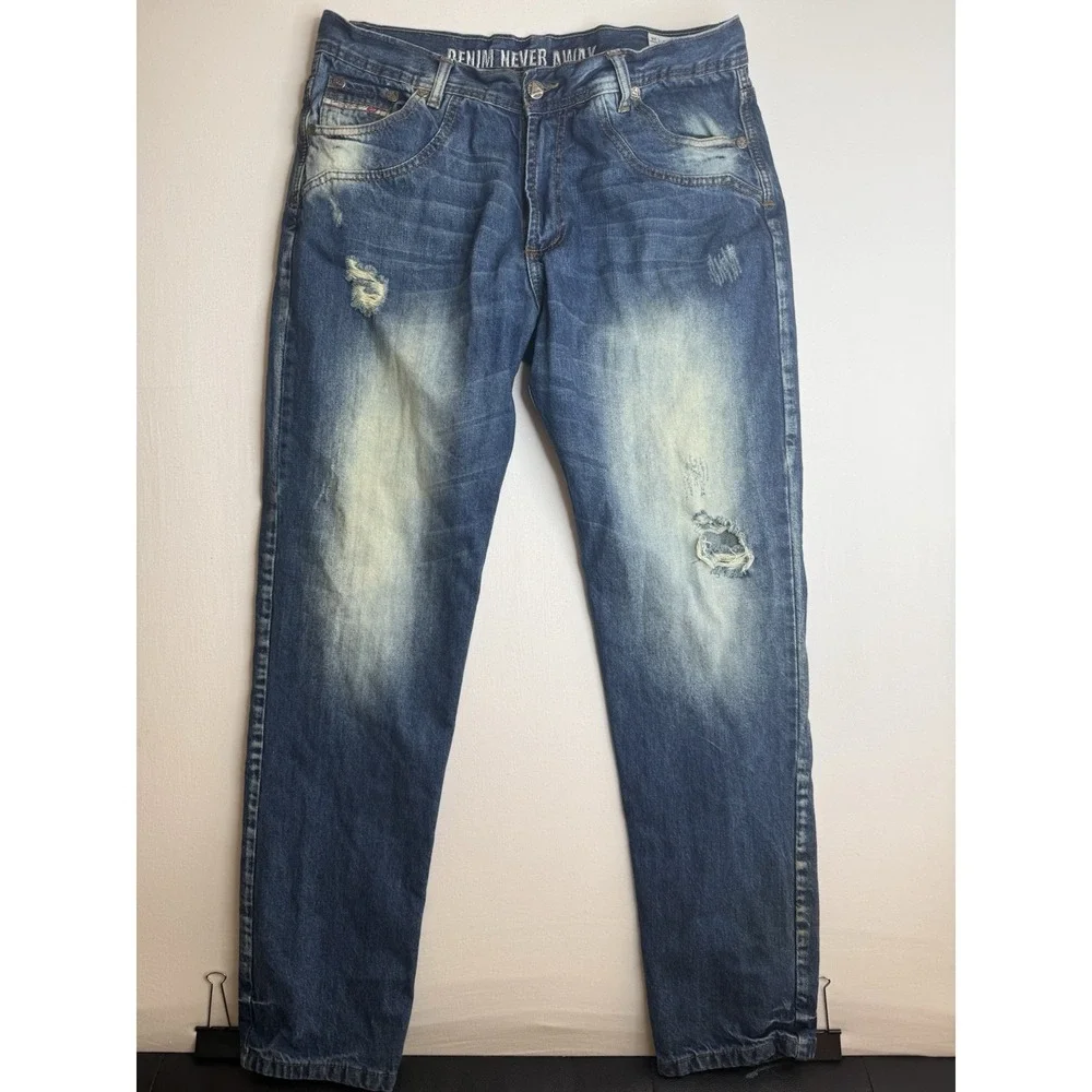 Diesel Viker-AD Men's 36x28 Straight Fit Blue Denim Jeans 008B Wash Distressed