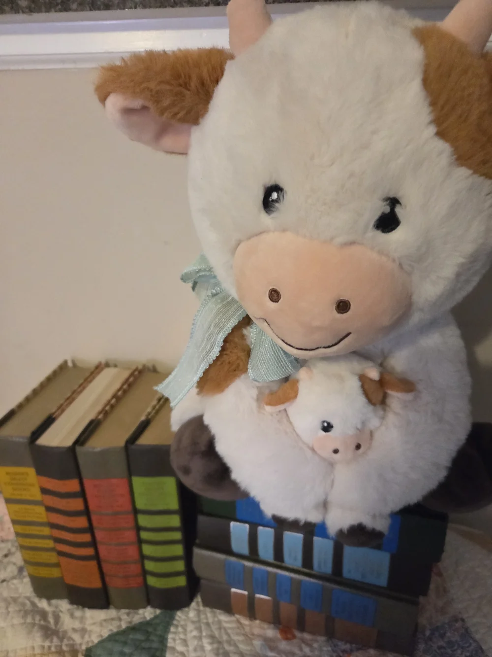 Plush Cow with Mini Calf - Soft White and Light Brown Cute plush stuffy highland