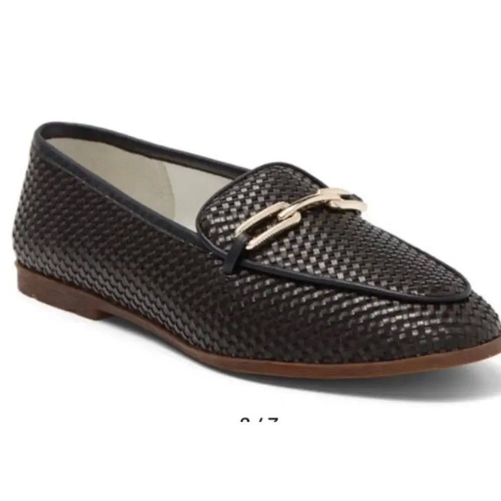 Franco Sarto Black Woven Loafers with Gold Bit