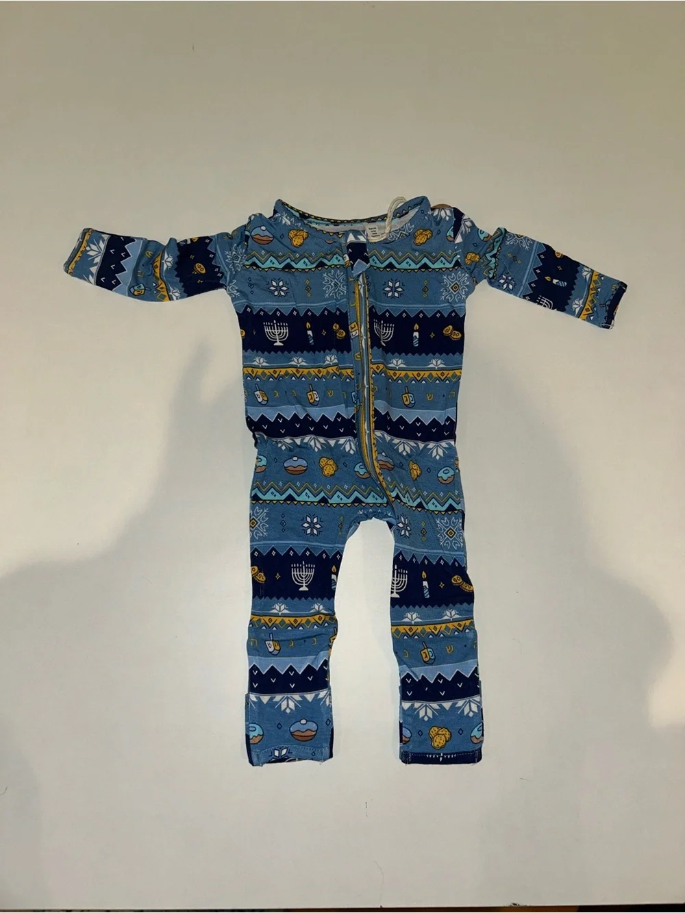 Hanukkah Patterned Kids Zip-Front Footed Pajamas