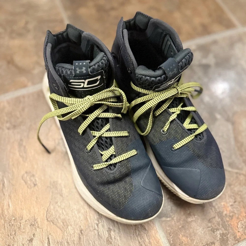❤️Under Armour Stephen Curry SC High-Top Basketball Shoes Navy Lime Sneakers