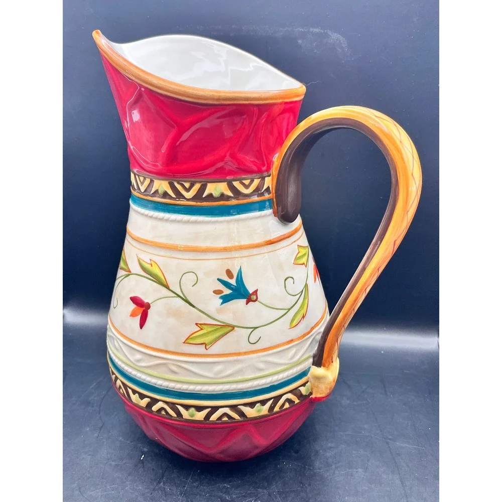 Fitz and Floyd Global Market Ceramic Pitcher Iced‎ Tea Margarita Sangria Red 11