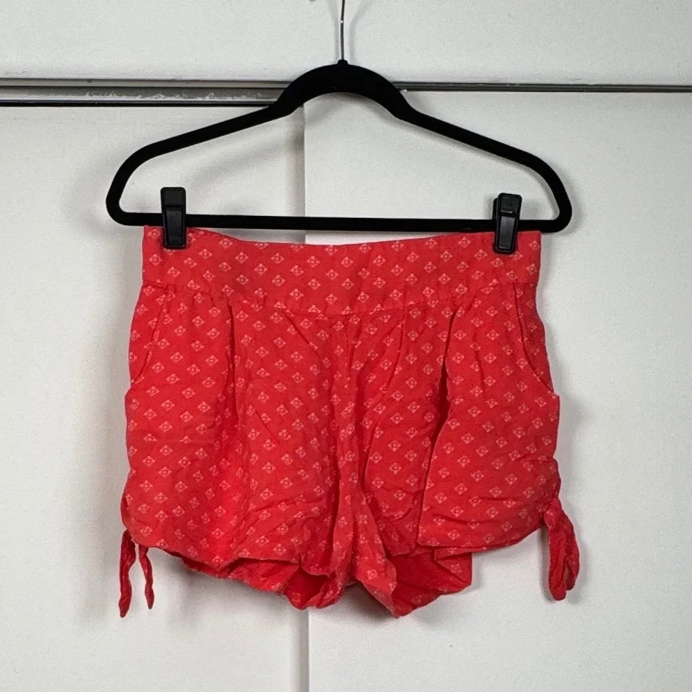 Free People Red Diamond Print Flowy Coquette Shorts with Side Bows Size Small