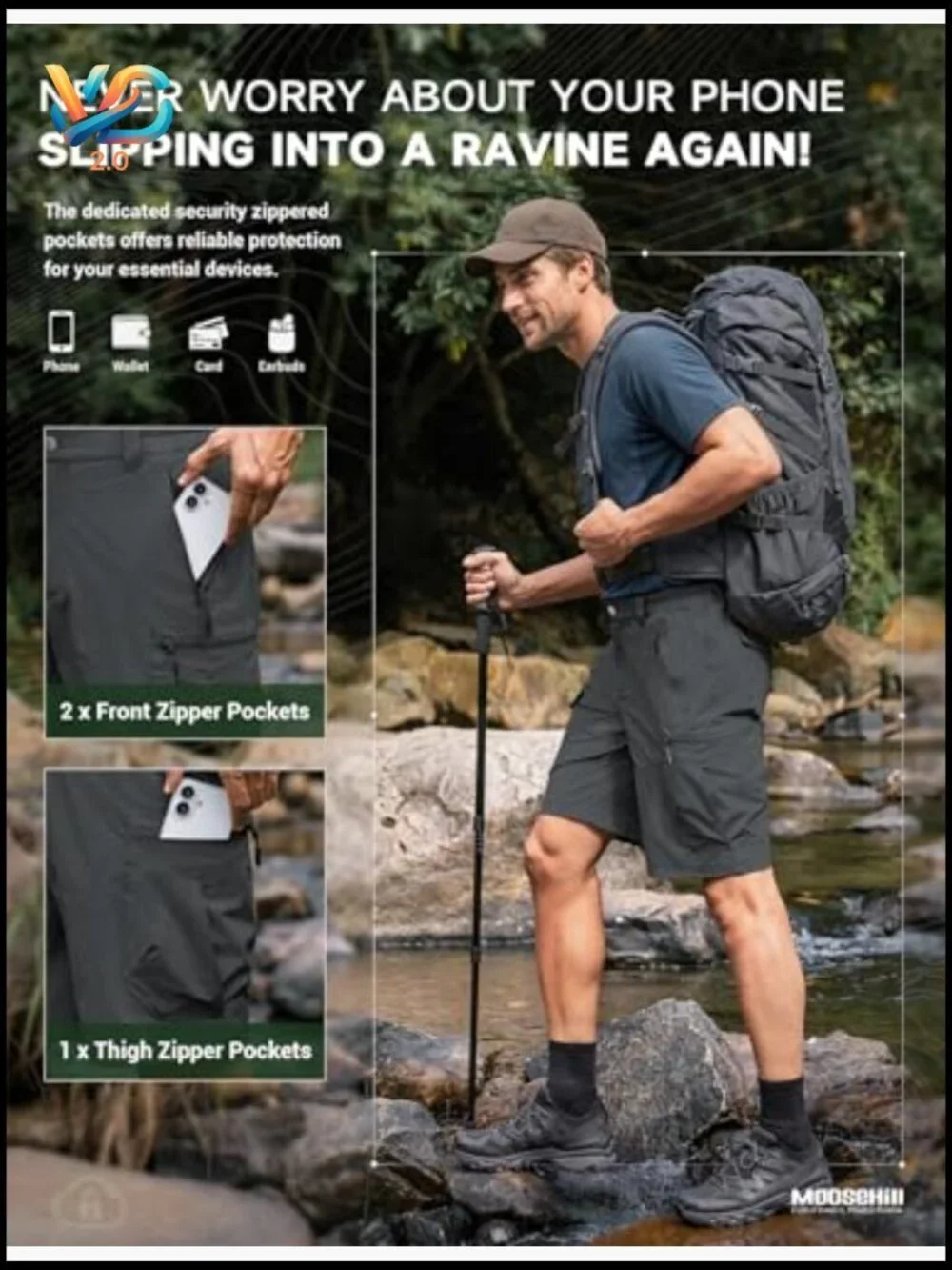 Men's 8-Pocket Cargo Hiking Shorts Quick Dry Stretch Lightweight Outdoor