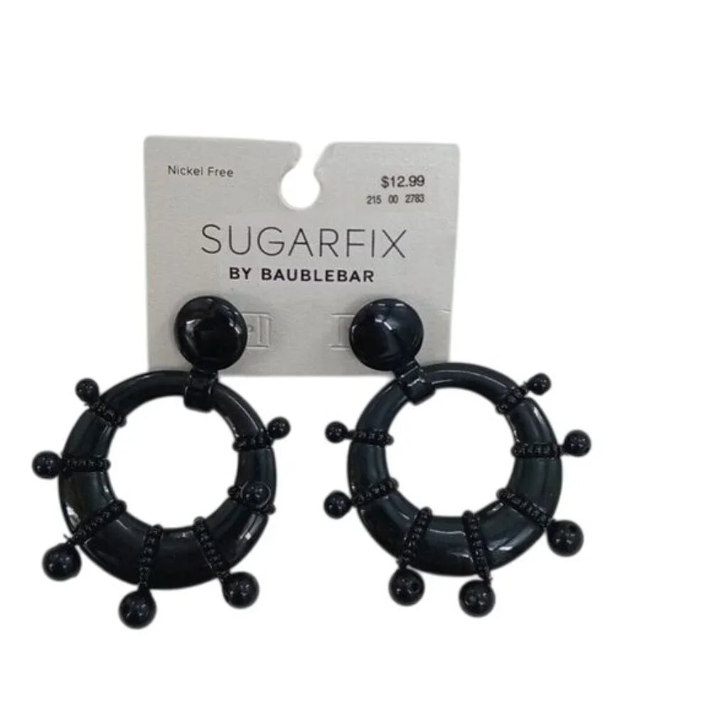Sugarfix by Baublebar Black Beaded Hoop Earrings Nickel Free Statement Jewelry