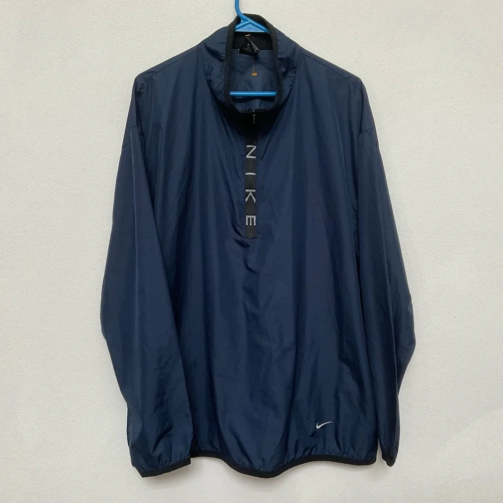 Nike Navy Blue, Black Trim Quarter Zip Windbreaker Jacket Size XL Outerwear