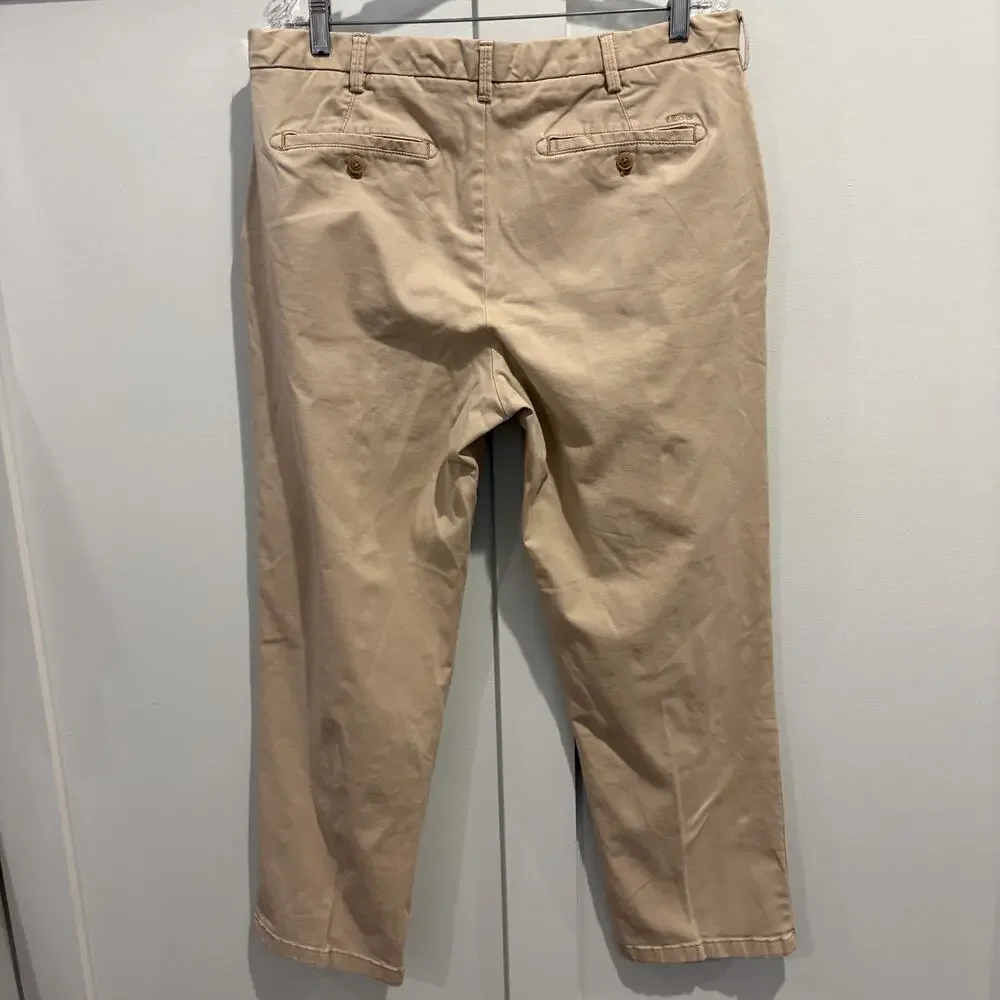 Izod Saltwater Chino Men Size 34x28 (Tag 36x30) Tan Khaki Pants Straight Stretch