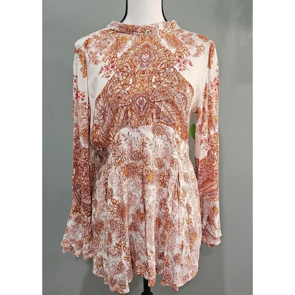 Free People Extra Small Lady Luck Semisheer Bell Sleeved‎ Tunic Dress