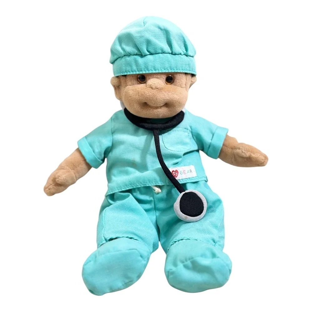 Ty Beanie Vntg Kids Boomer Fireman and Cutie Doctor‎ Plush Doll Set with Ty Gear