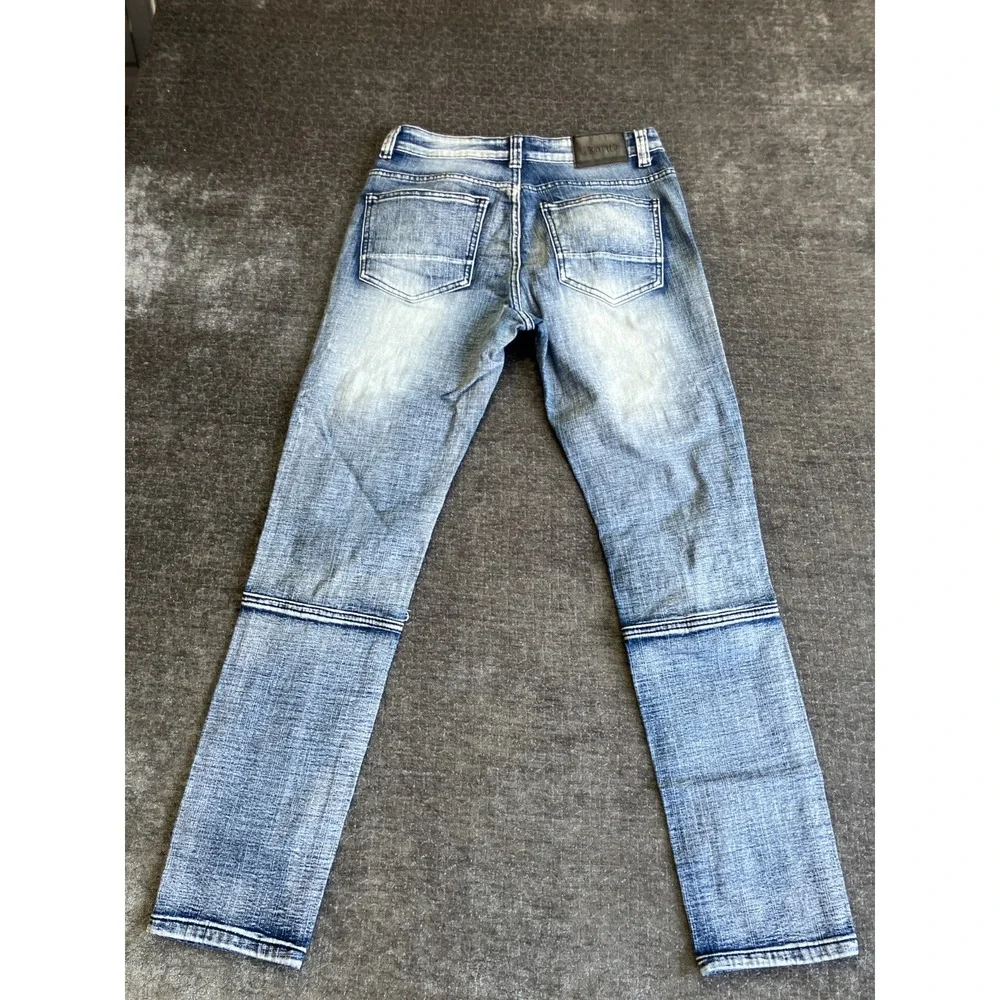 Encrypted Skinny Jeans Men 30x30 Blue Denim Cotton Acid Wash Low Rise Distressed