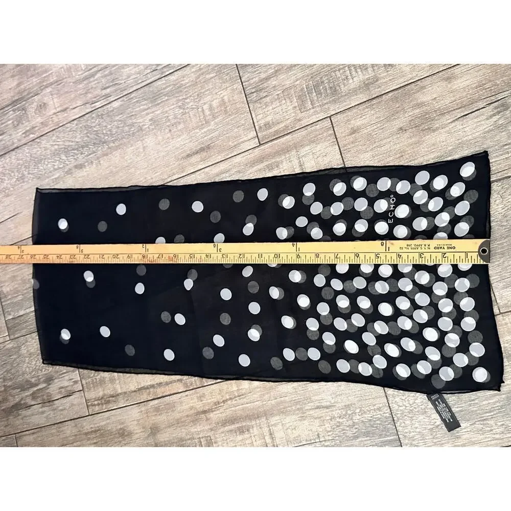 Echo Women's Black White Tubular 100% Silk Polka Dot Scarf