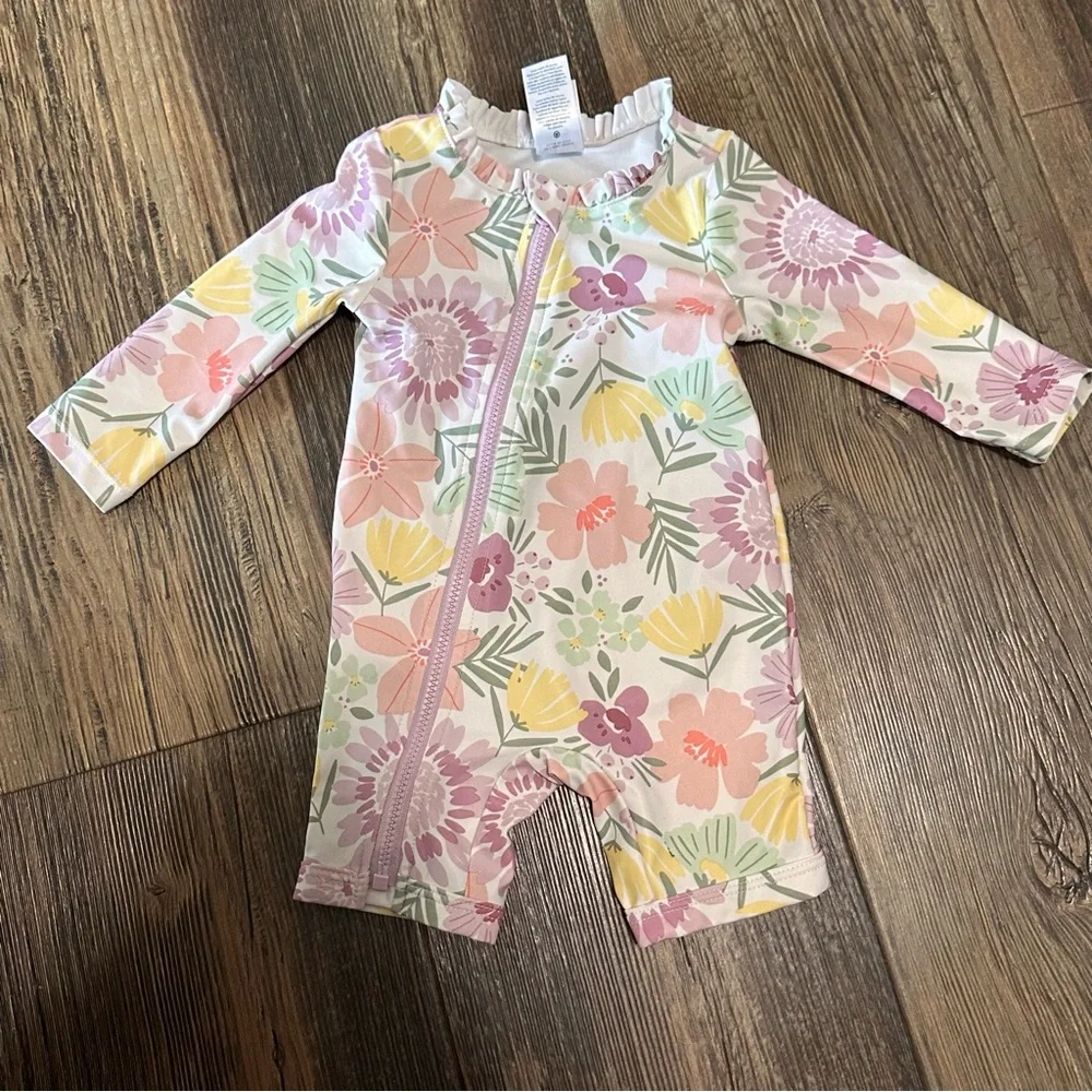 Carters one piece floral baby girl rash guard swim suit long sleeve 3 mo flowers