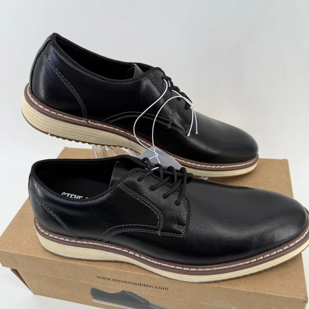 NEW Steve Madden P-Jansen 1849688 Men's Black Leather Lace Up Dress Shoes‎ sz 9