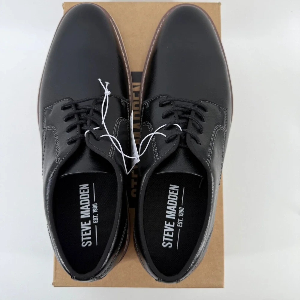 NEW Steve Madden P-Jansen 1849688 Men's Black Leather Lace Up Dress Shoes‎ sz 9