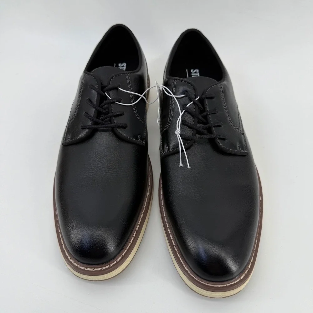NEW Steve Madden P-Jansen 1849688 Men's Black Leather Lace Up Dress Shoes‎ sz 9
