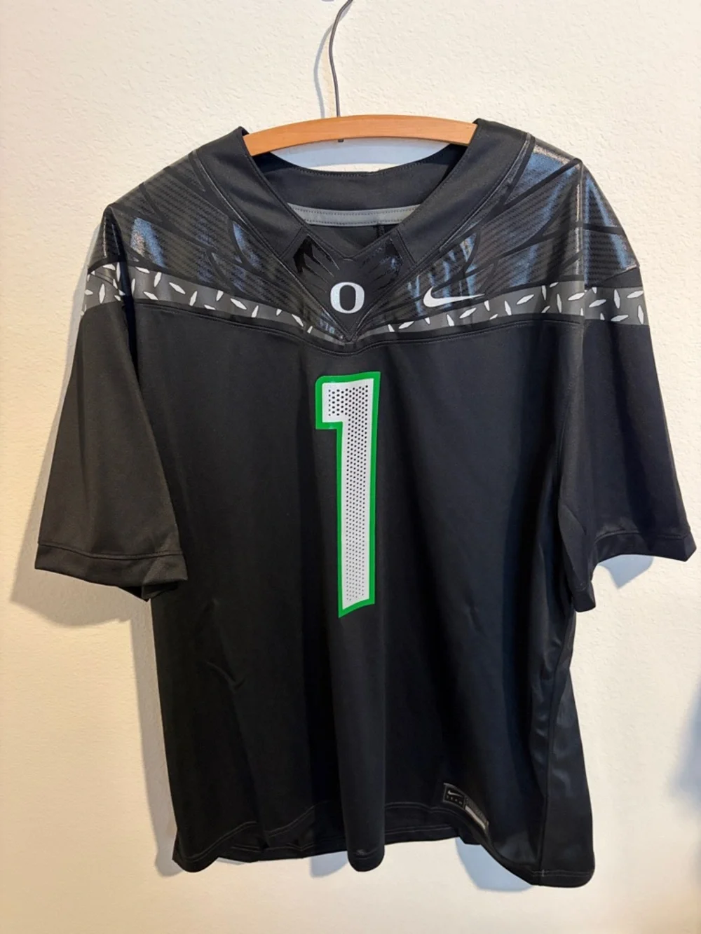 Nike Black Men’s Oregon #1 Football Jersey with Green Accent