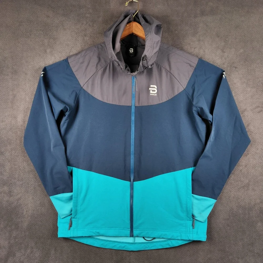 Bjorn Daehlie Gatineau Jacket Mens XL‎ Blue Teal Gray Hooded Softshell Running