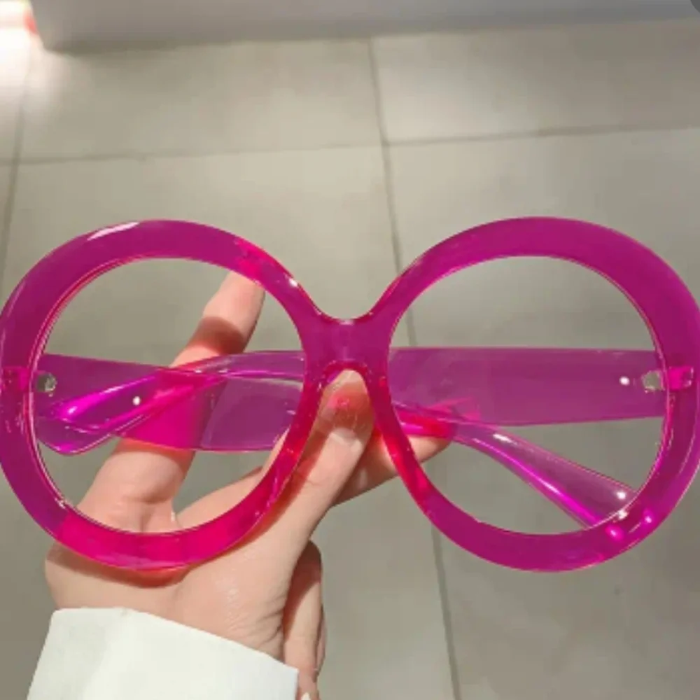 NEW Oversized Round Barbie Pink Clear Lens Glasses Color Fashion Glasses