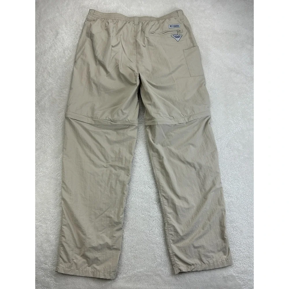 Columbia PFG Convertible Cargo Pants Mens L Beige Straight Flat Front Mid Rise