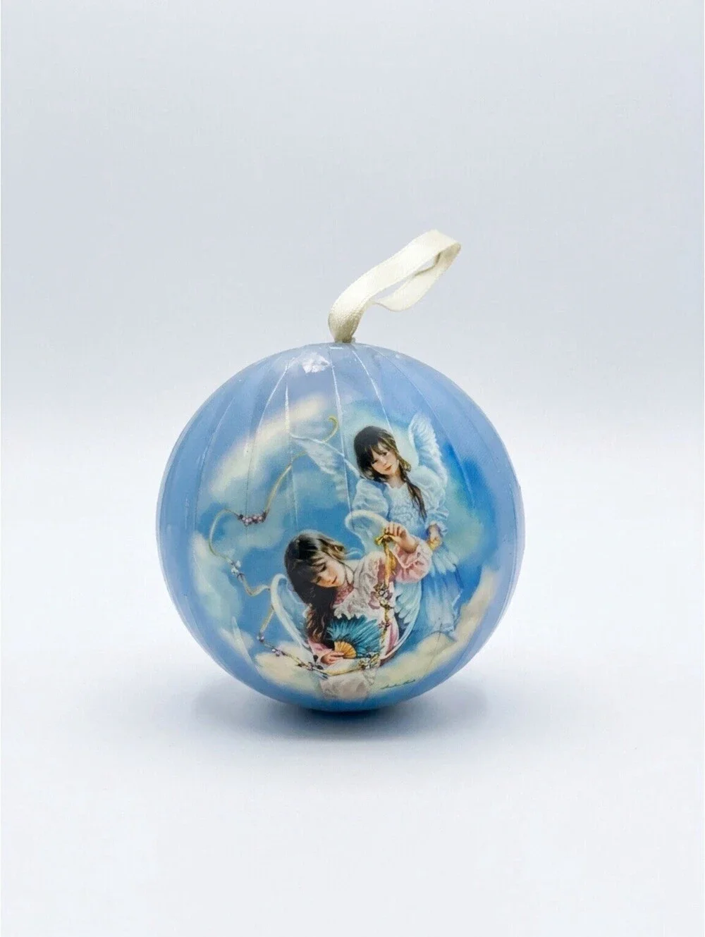 Vintage Handmade Blue Wrapped Angel Christmas Ball Ornament Decor