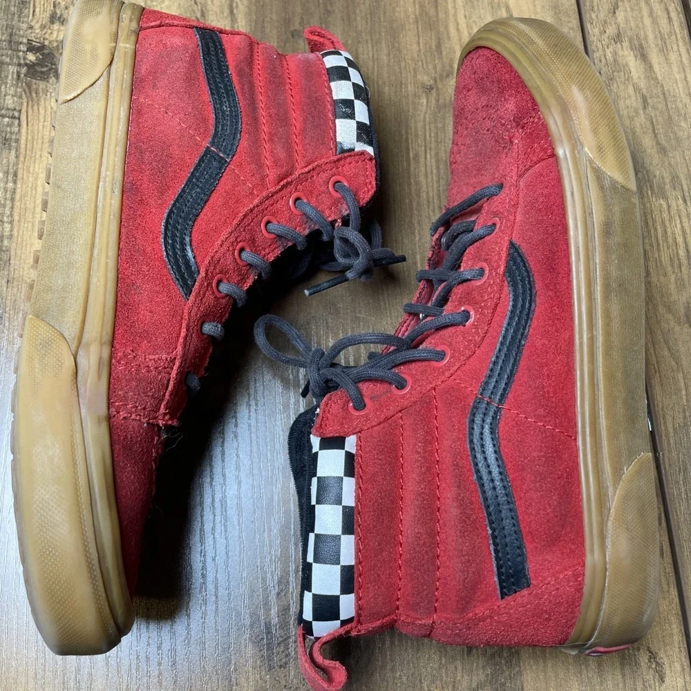 Vans Kids 6.5 Red Sk8-Hi Sneakers Skate Shoes Checkerboard Suede Gum Sole