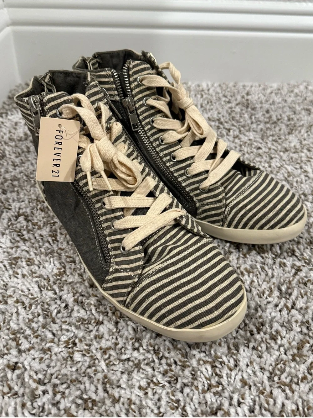 Forever 21 Black & Cream Striped High-Top Sneakers