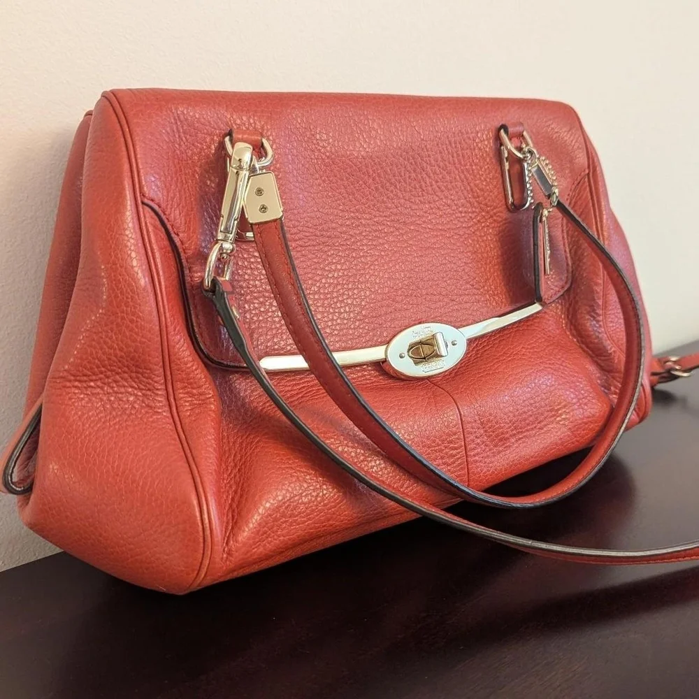 Coach Madison Madeline East West Brick Orange Leather Shoulder Bag