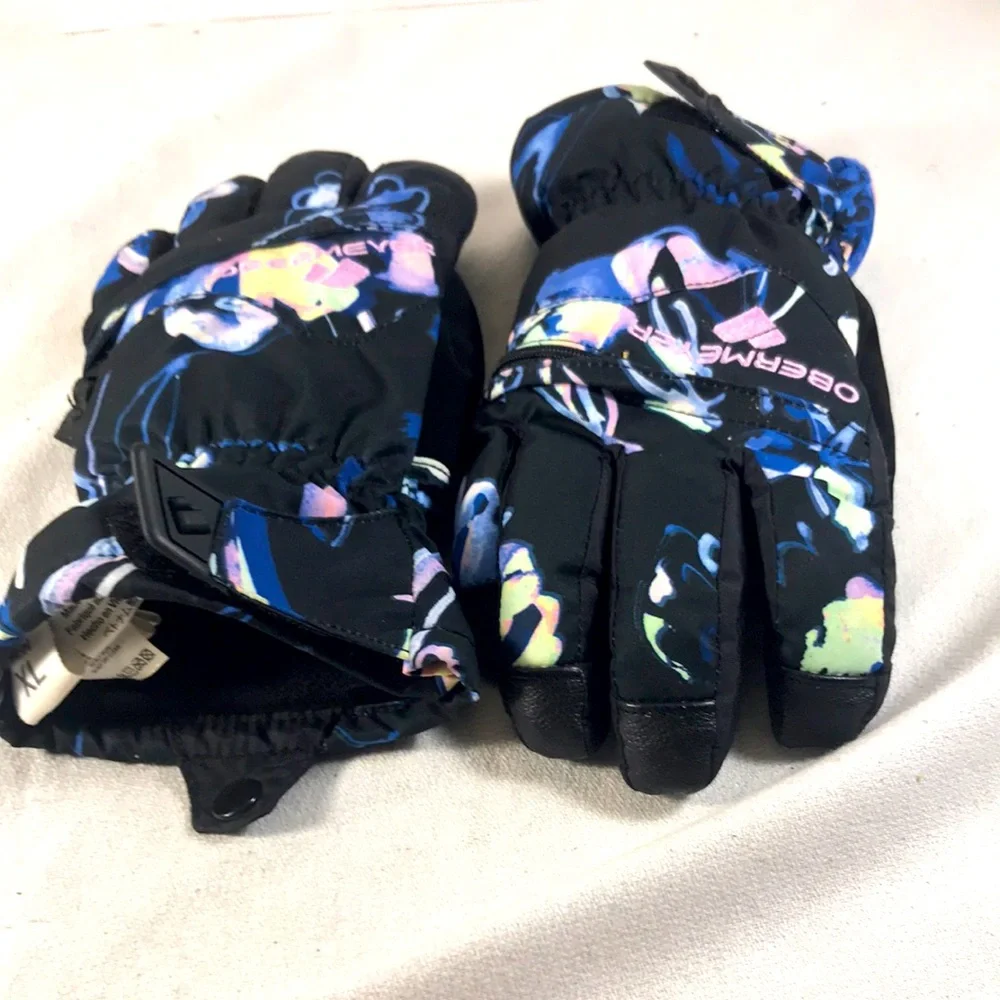 Obermeyer Teen Lava Black and Multicolor Ski Gloves Size XL