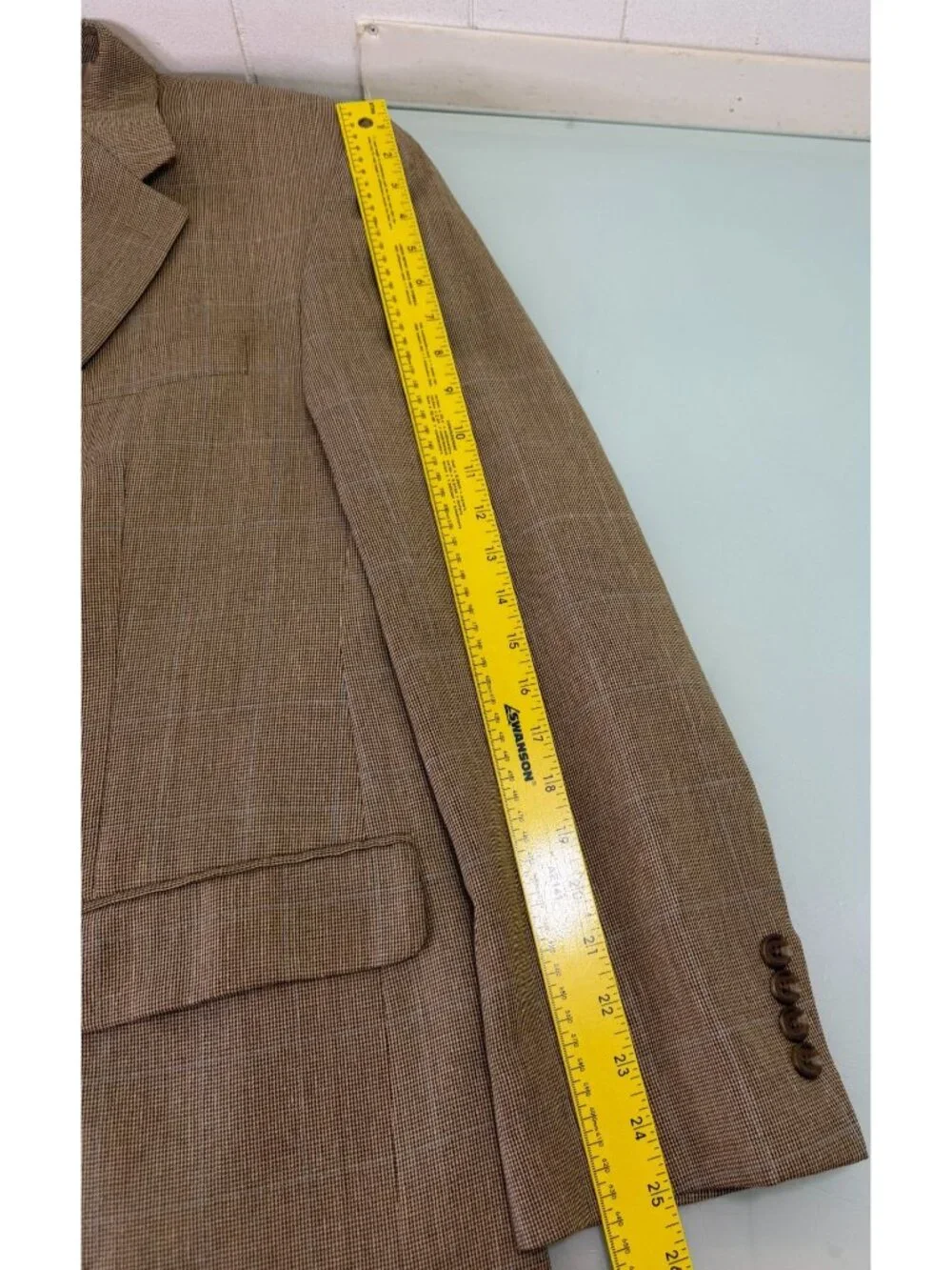 Lauren Ralph Lauren Blazer Jacket Mens 44R Silk Wool Windowpane Beige Sport Coat