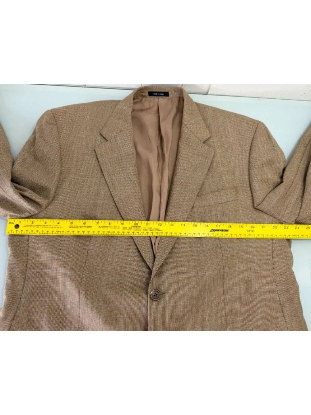 Lauren Ralph Lauren Blazer Jacket Mens 44R Silk Wool Windowpane Beige Sport Coat