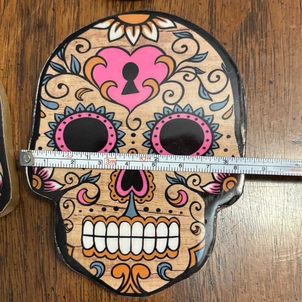 Set of 2 Wood Sugar Skull Coasters Day of the Dead Dia de los Muertos Multicolor