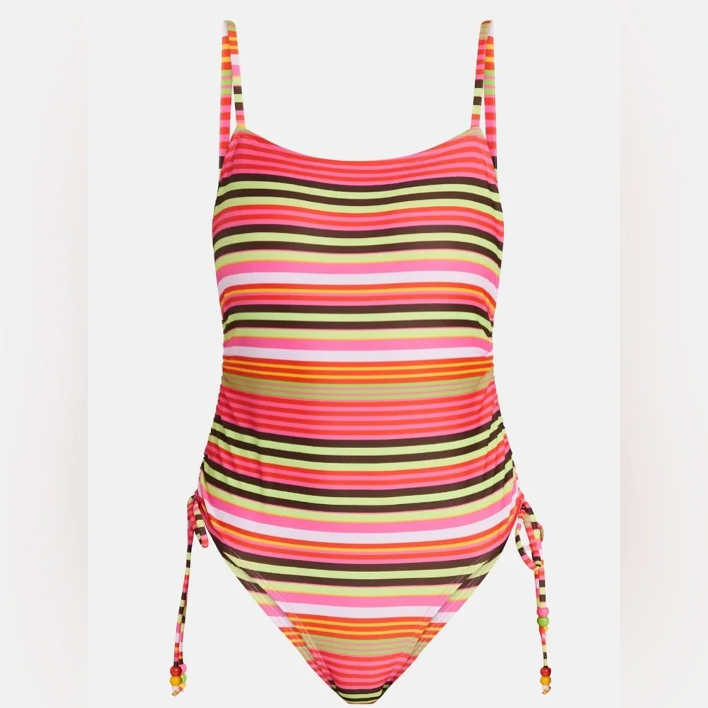 NWT No Boundaries Neon Stripe‎ One Piece Swimsuit XXL Cheeky High Leg