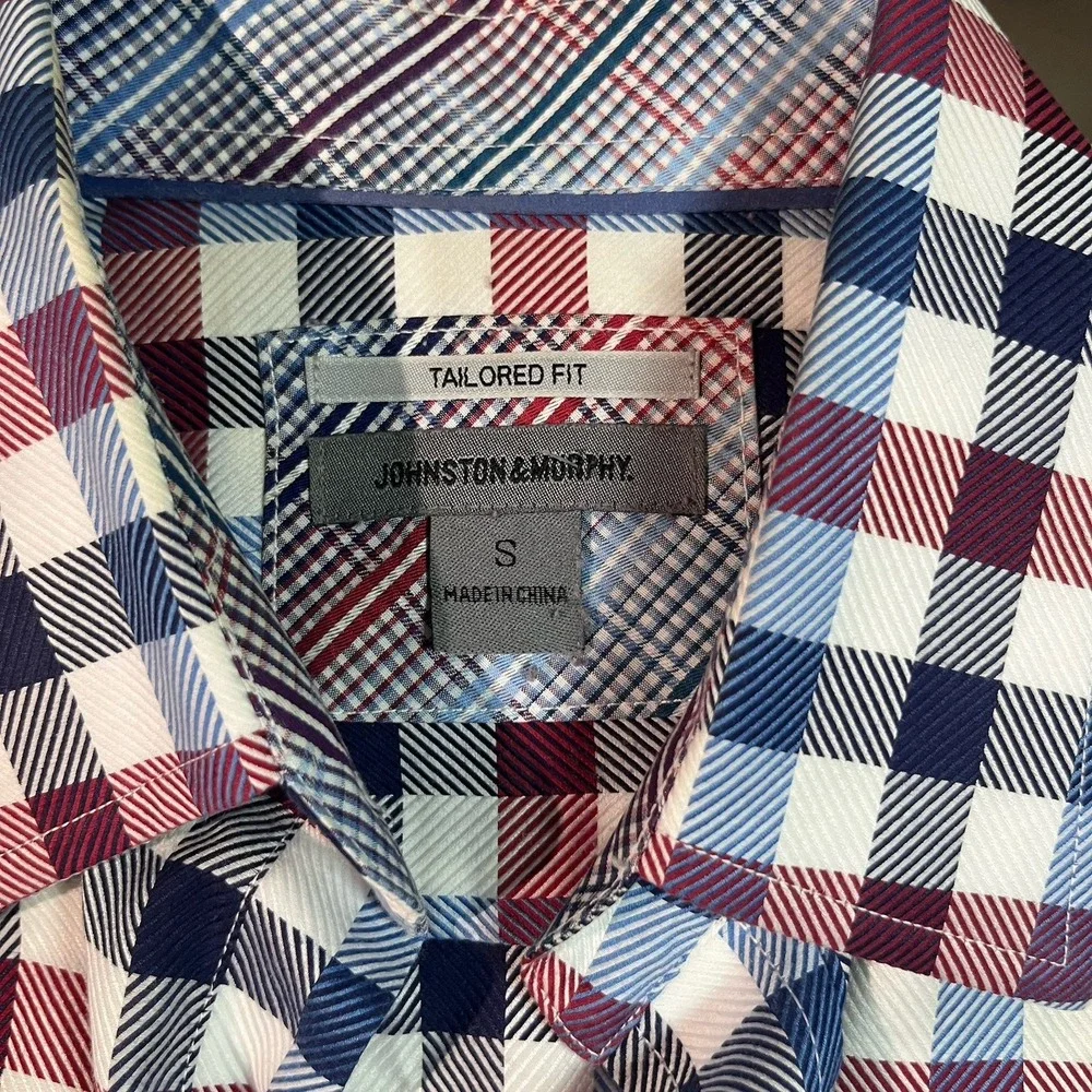 Johnson & Murphy Mens‎ Tailored Fit Long Sleeve Button Down Shirt Sz S Red White