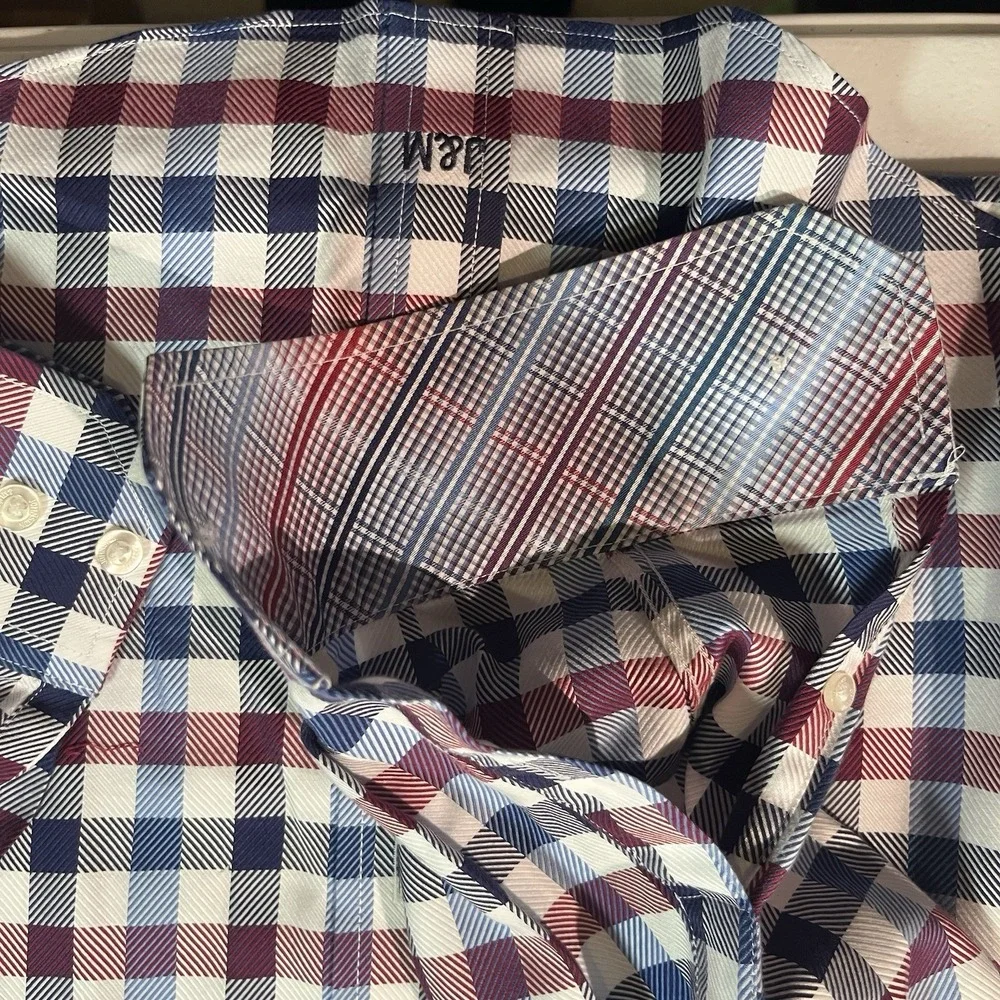 Johnson & Murphy Mens‎ Tailored Fit Long Sleeve Button Down Shirt Sz S Red White