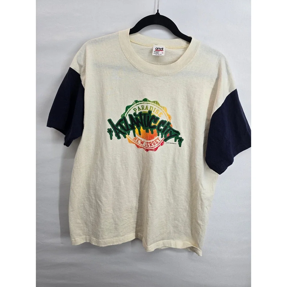 Vintage Anvil Atlantic City NJ Graphic T-Shirt Mens Large Colorblock Made in USA