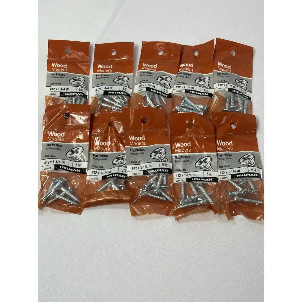 Lot Of 10 Packs (5 Screws) Hillman #12 X 1-1/4 In Flat Phillips‎ Wood 490029
