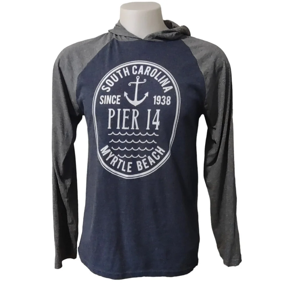 Pier 14 Myrtle Beach Hoodie Graphic Shirt M Mens Medium Navy Gray South Carolina